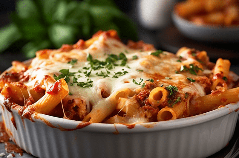 Cheesy Baked Ziti with Meat Sauce