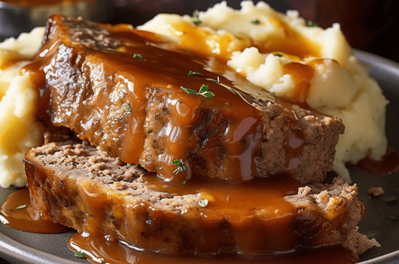 Meatloaf with Mashed Potatoes and Gravy