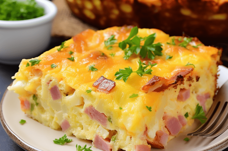 Classic Cheesy Ham and Egg Casserole