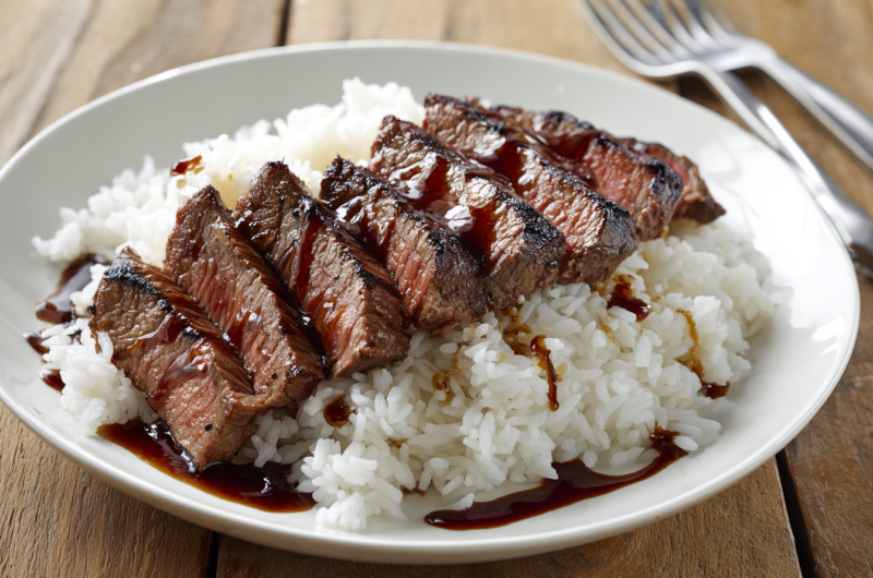 Korean Style Marinated Steak with Rice